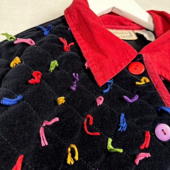 Vintage New Direction Jacket Womens M Navy Velvet Colorful Quilted Artsy Unique - Picture 5 of 12